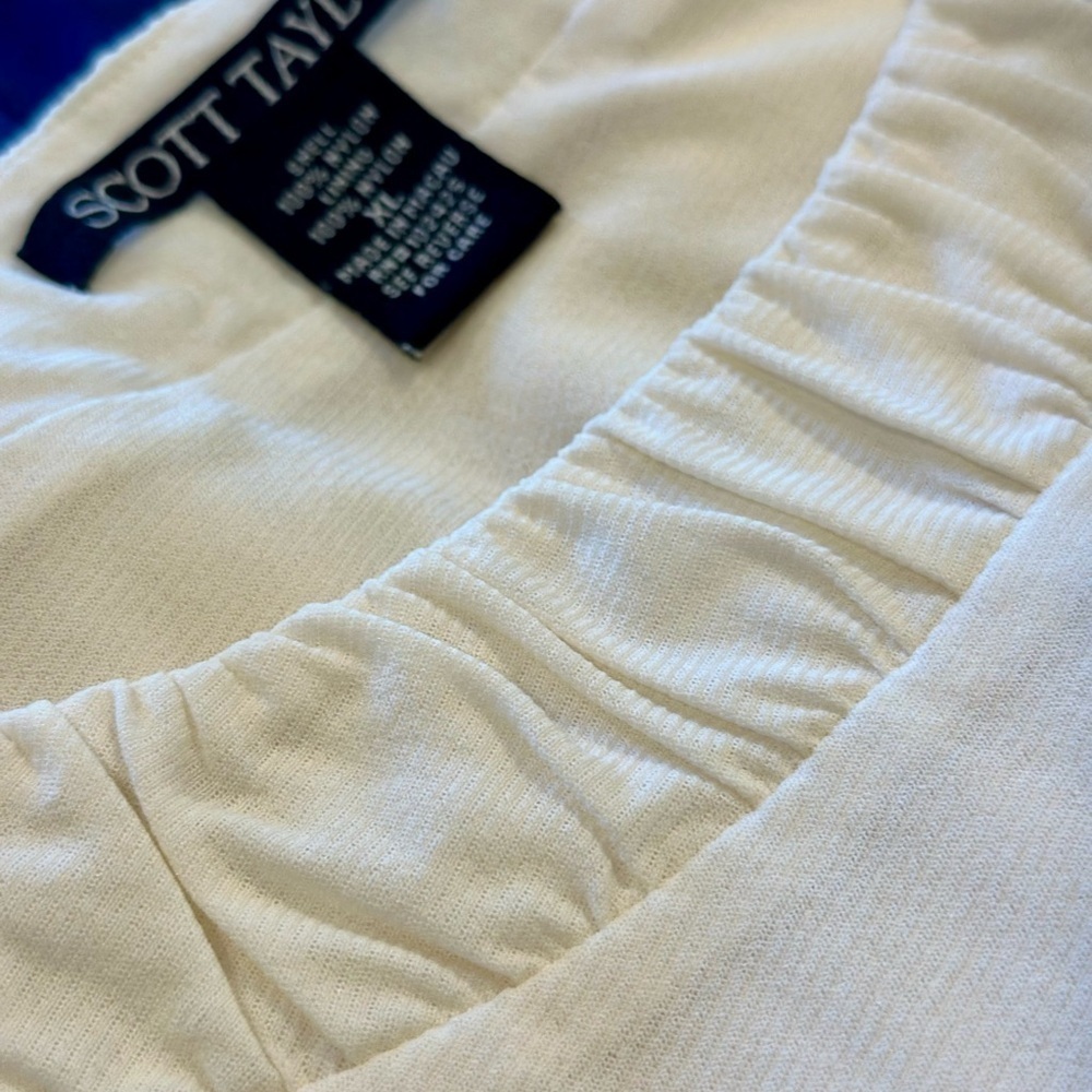 Scott Taylor Cream Nylon Top XL Ruched Scoop Neck 3/4 Sleeve Stretch Blouse - Picture 9 of 9